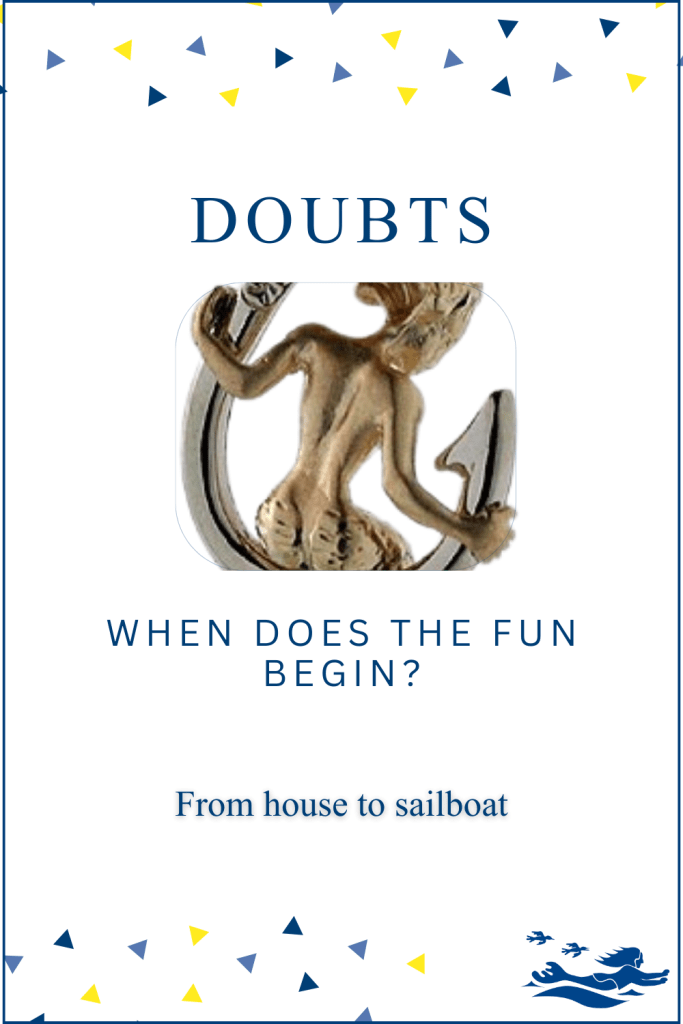 A mermaid sits on a fishing hook. It's a metaphor for that hanging feeling between excitement and fear.