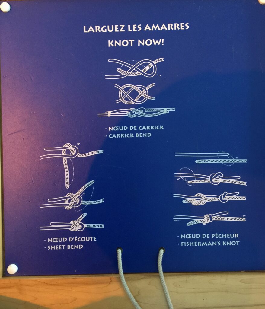Sailng-knots: Activity display of knot tying at the Canadian Children's Museum in Gatineau/Ottawa