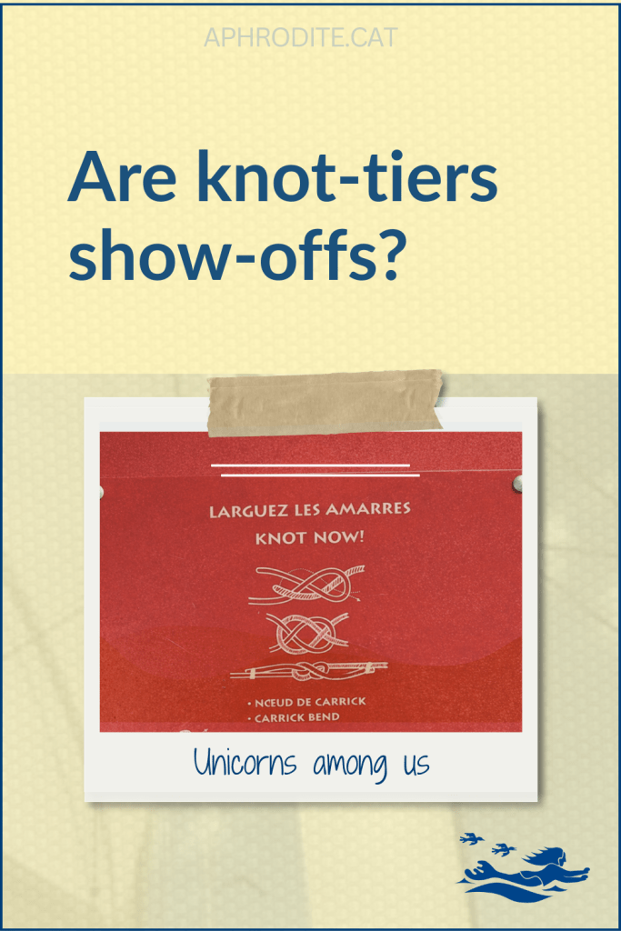 A mainly text-based Pinterest PIN with a central red polaroid that shows sailing knots.