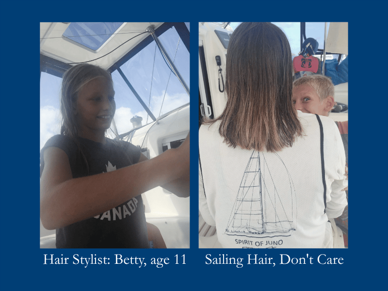 Sailing Hair Don't Care: Betty age 11 cuts Lorraine's hair on SV Aphrodite