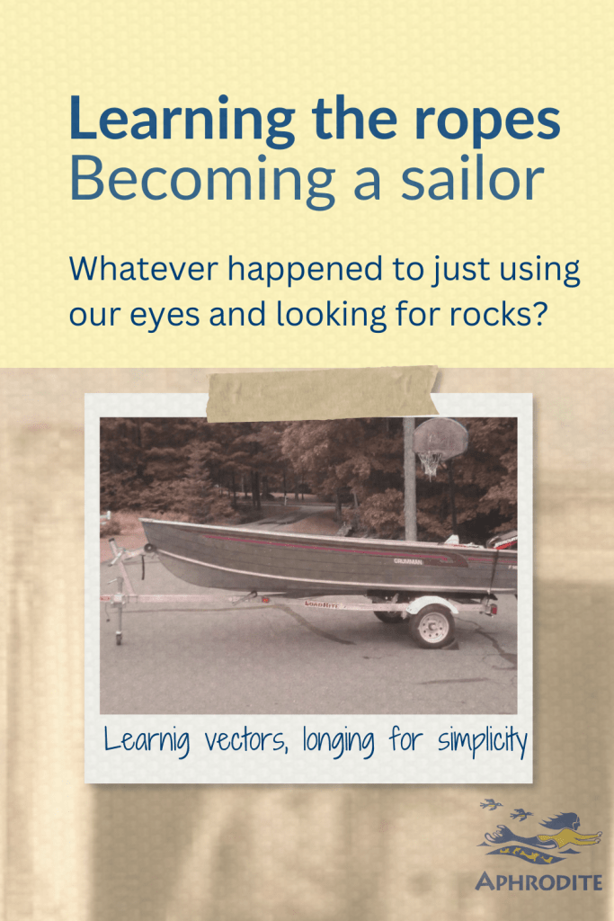 A nostalgic picture of an aluminum boat layered on a photo of Lorraine and Collette Escher from the 1970s.