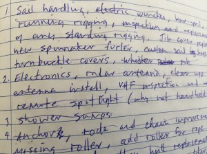 Brainstorming list of possible refits - photo from my husband's notebook