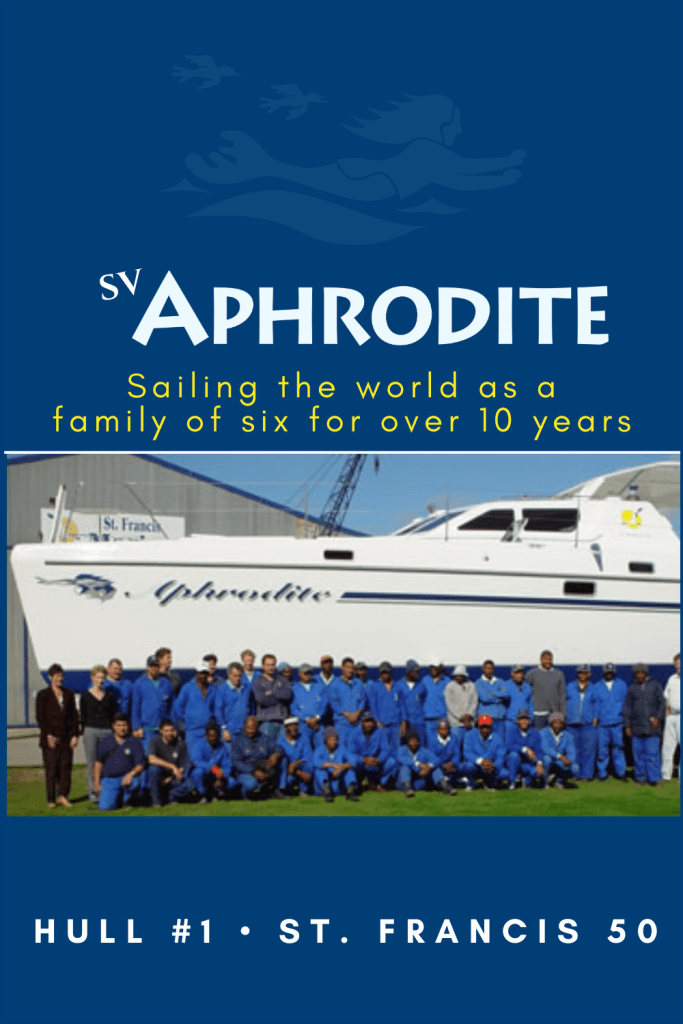 A photo of our St. Francis 50 catamaran when it was originally built in 2005 in South Africa by Duncan Lethbridge.