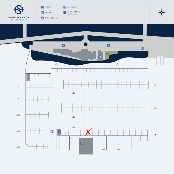 Safe Harbor Regatta Pointe Marina Map with a berth to avoid for catamarans