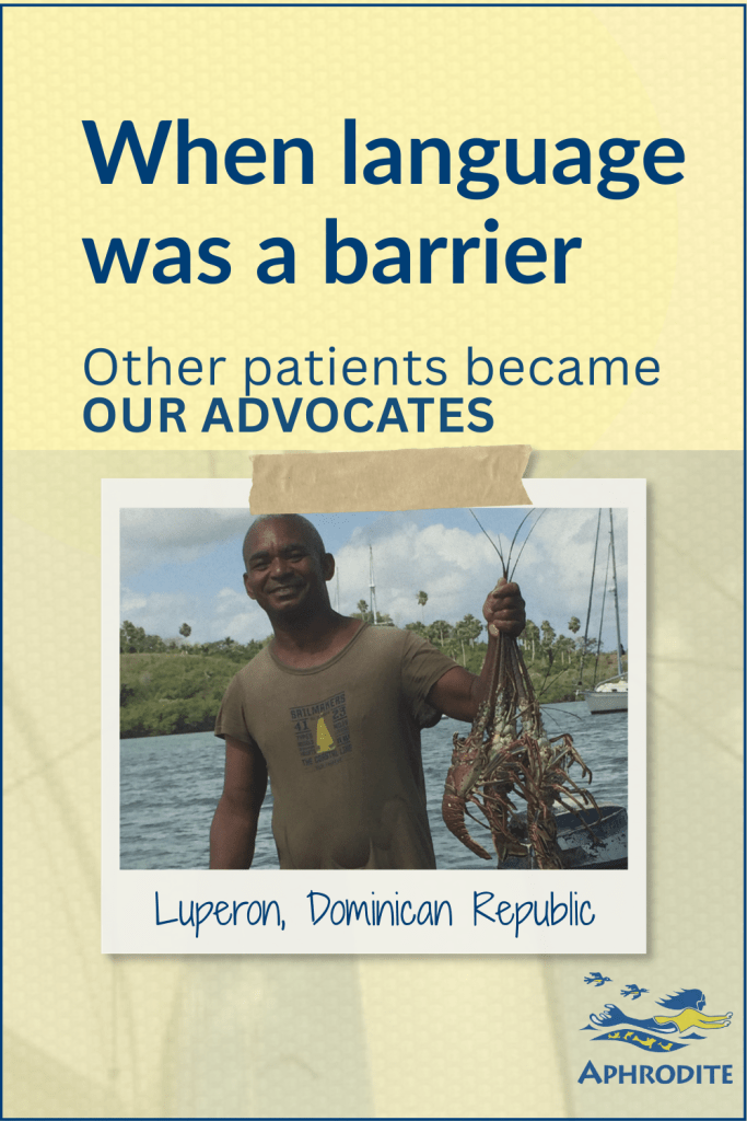 A picture of the fisherman who helped us at a hospital in Luperon when there was a language barrier. He is holding lobsters.