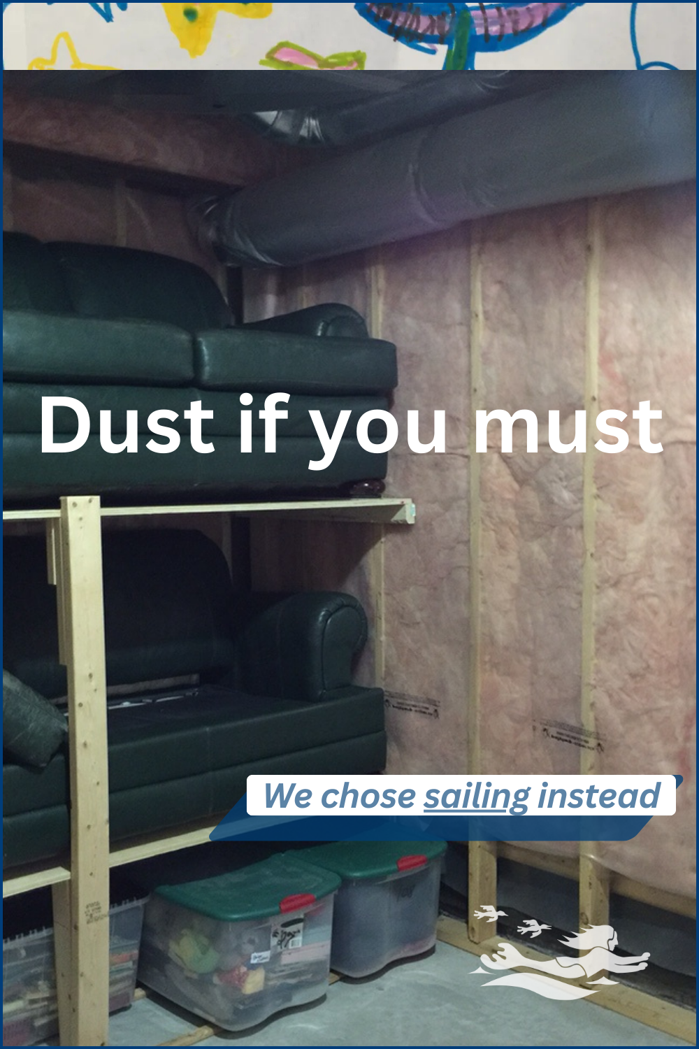 A photo of the storage room that we built in the basement of our house in Ottawa before we moved aboard SV Aphrodite, a St. Francis 50 catamaran.