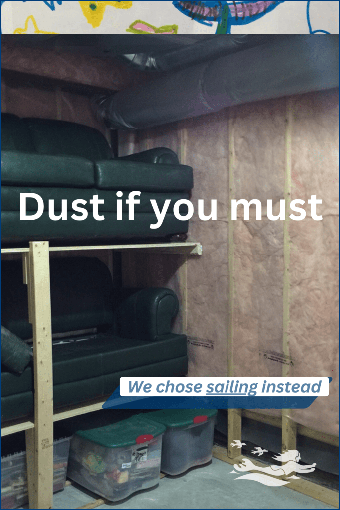 A photo of the storage room that we built in the basement of our house in Ottawa before we moved aboard SV Aphrodite, a St. Francis 50 catamaran.