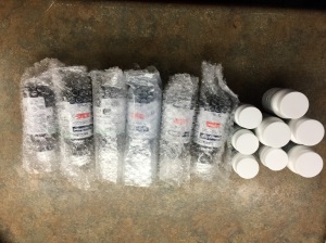 Bottles in bubble wrap and sealed pill bottles, thoughtfully prepared by pharmacist, Joan, at Medical Pharmacy in Broadview Avenue in Ottawa.