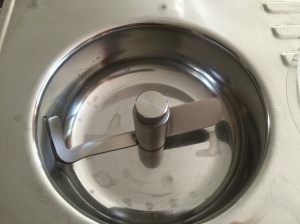The churning blade inside the Lello Musso mixing bowl.