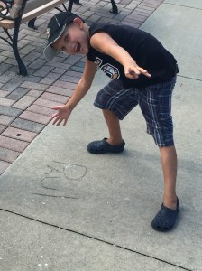 Paul, age 7, found his name on a sidewalk near the Public Library in Palmetto, Florida.