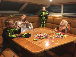 Halloween candy inspection on SV Aphrodite.