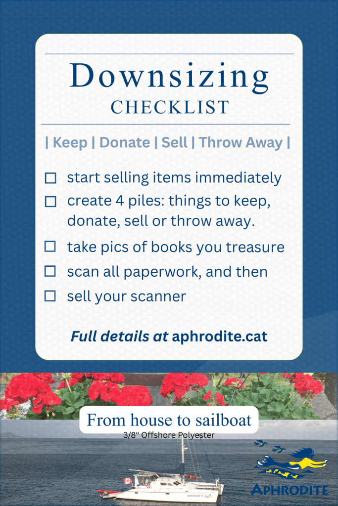 Logistics checklist describing factors to consider when transitioning from house to boat.