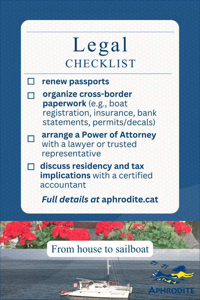 Legal checklist for moving from a house to a boat.