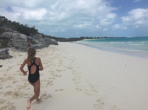 Betty runs along the beach at Shroud Cay.