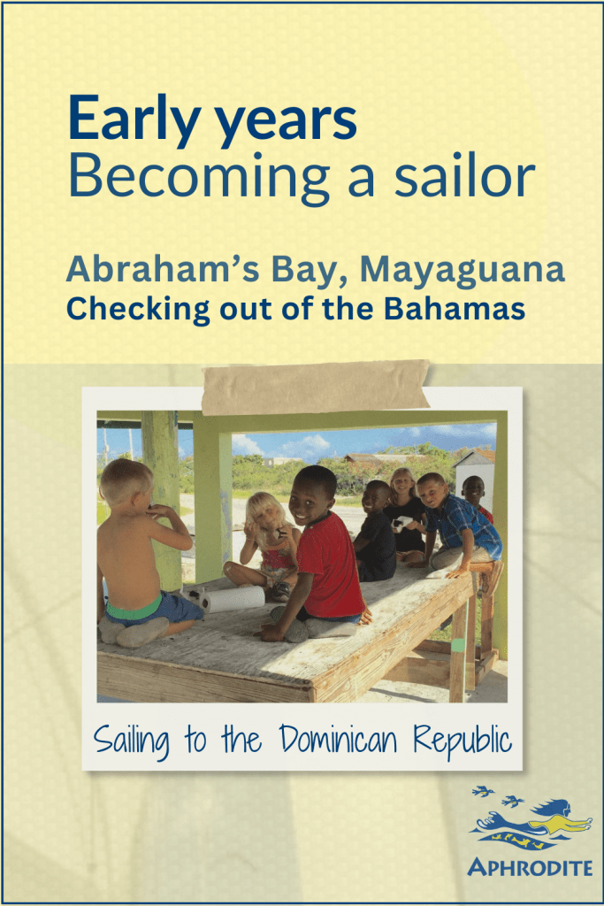 A photo of the Escher kids with some friends they made in Abraham's Bay, Mayaguana, Bahamas.