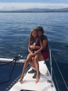 Betty (age 10) and me on SV Aphrodite near the northern coast of the Dominican Republic.