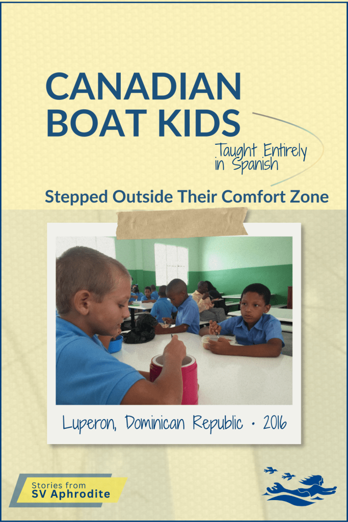 Paul at lunch eating with friends at elementary school in Luperon, Dominican Republic.