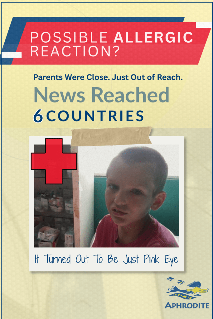 Paul at the hospital in Luperon with a case of undiagnosed pink eye, which had sparked concern as a possible allergic reaction.