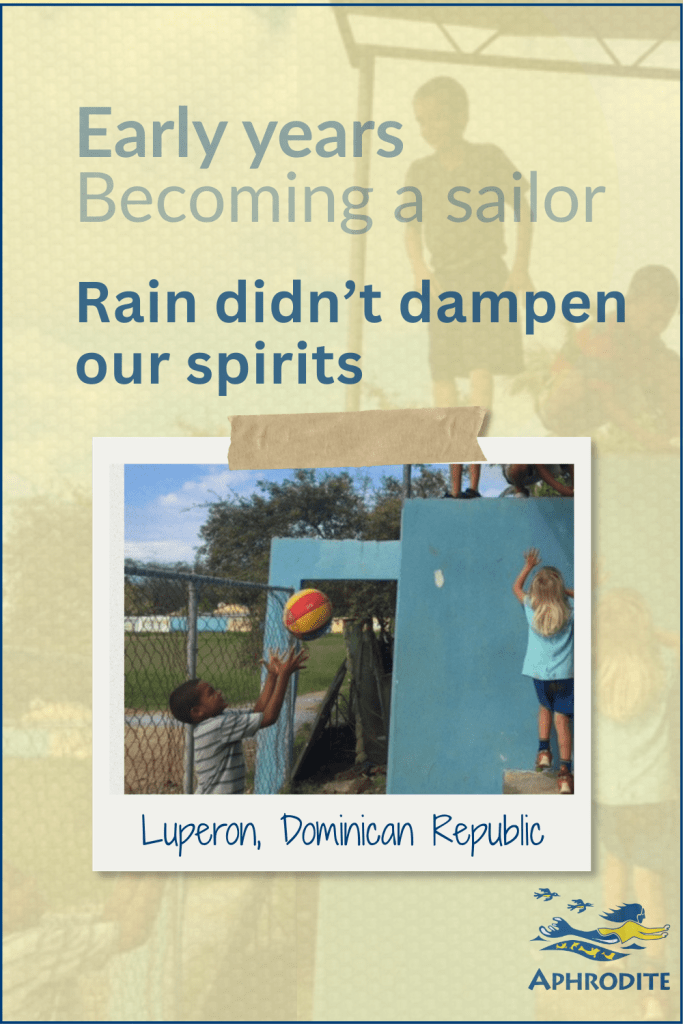 A joyful scene of our kids and local kids from Luperon, Dominican Republic, tossing a ball and literally climbing the walls in a baseball field.