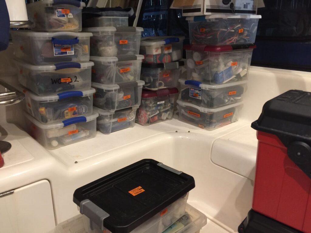 Boat spares on SV Aphrodite as we oranized essentail boat gear, took inventory and used our Brady M210 Label Maker