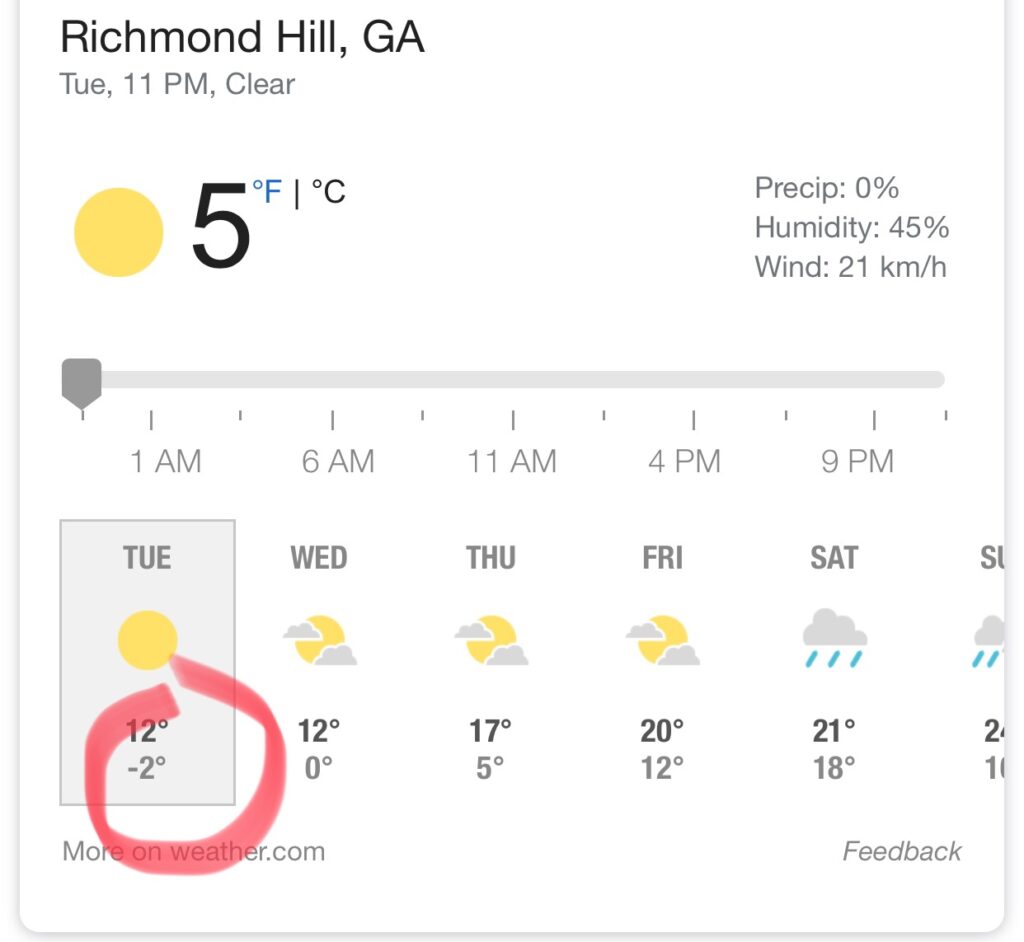 Wintering afloat on a catamaran is below freezing in Richmond, Geogia at For McAllister Marina
