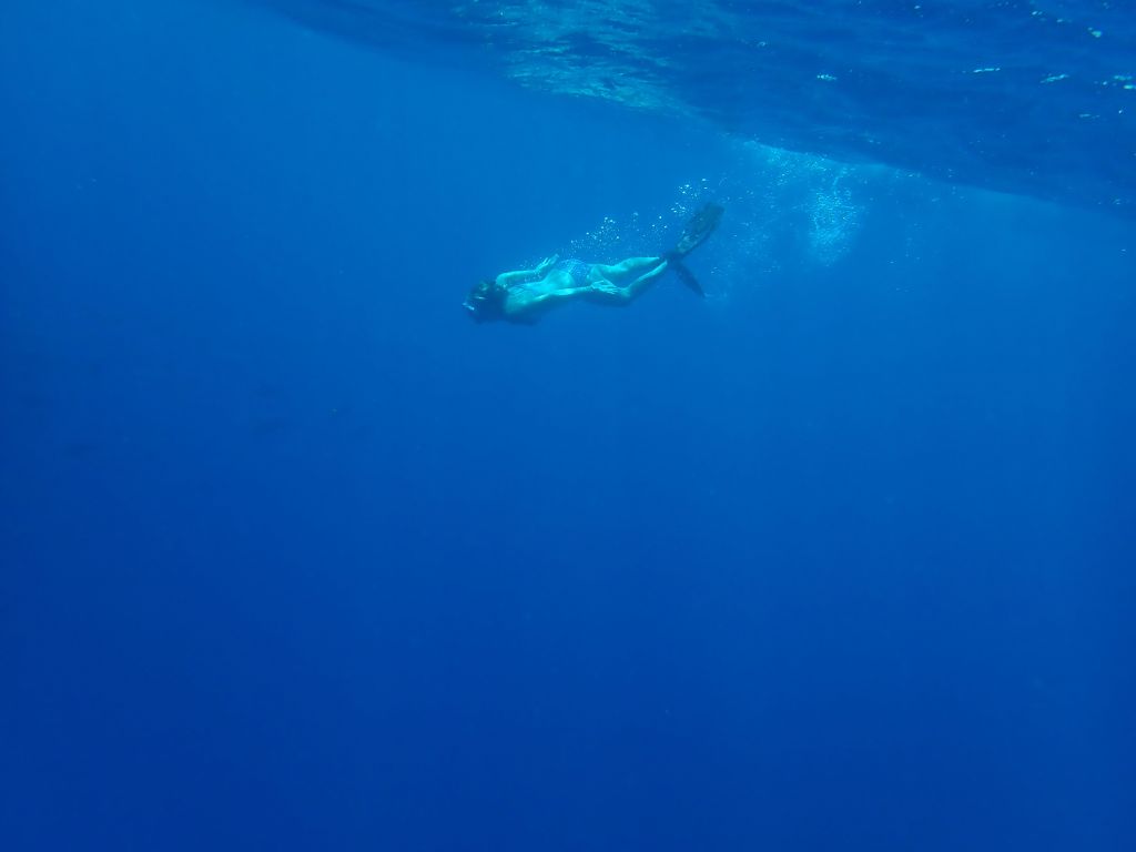 Betty from St Francis 50 catamaran Aphrodite swimming in Chuuk Lagoon.