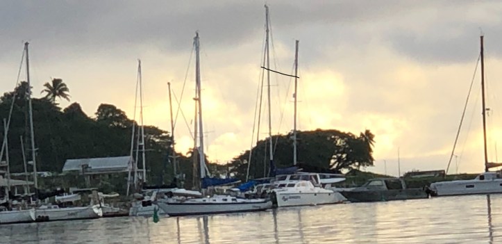 St Francis 50 catamaran, SV Aphrodite, at the dock at the Copra Shed, among other sailboats.