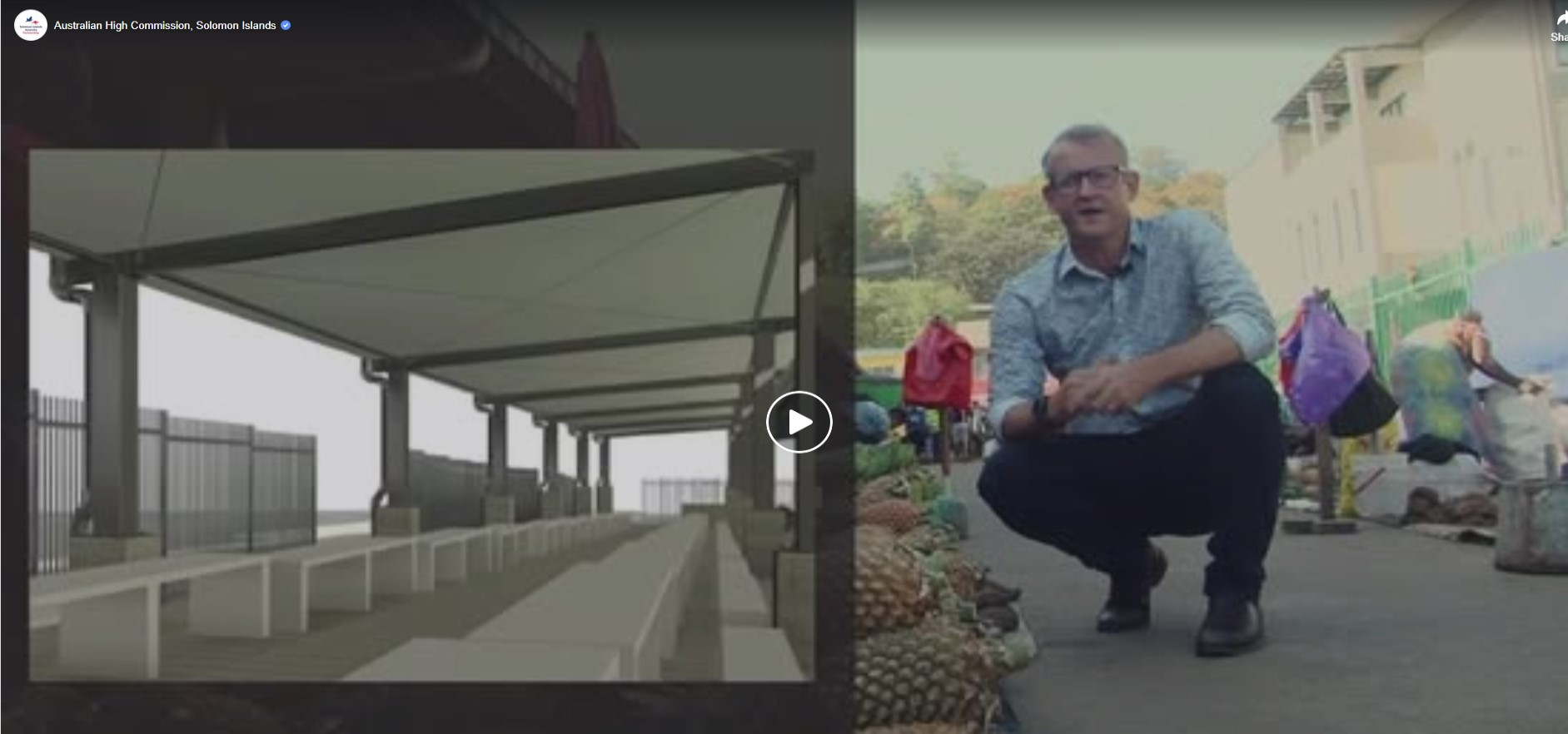 Video still of Australian High Commissioner discussing plans for markt in Honiara, Solomon Islands.