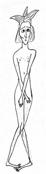 Naked Medieval Person drawn by Karen Escher for a board game called Princess and the P's