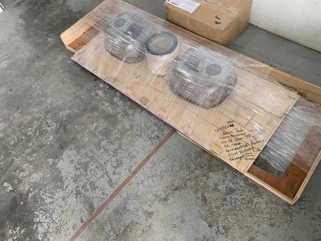Templates ready for mailing to Lalang Resources. Photo shows outboard template on top with old sinks, which we replaced,