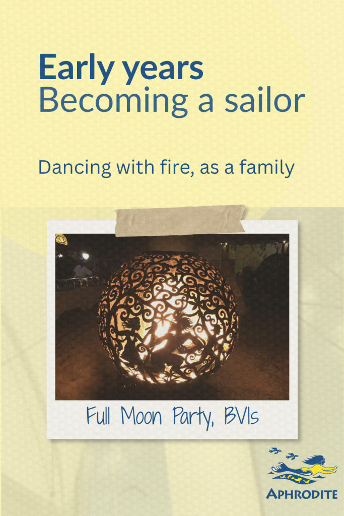 A scene fof a glowing, carved fire orb rom the Full Moon Party in the BVIs.