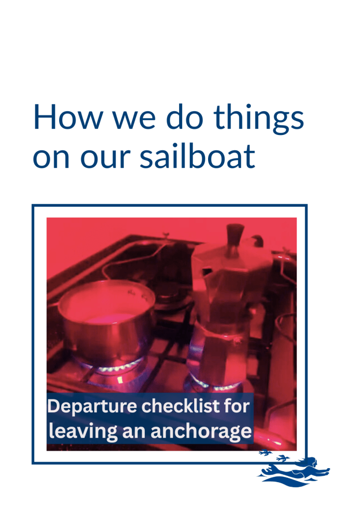 Espresso pots on a night sail under red light, which links to our departure list on Pinterest.