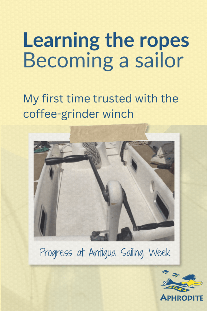 A coffee grinder winch on SV Spirit of Juno, which is the boat I learned to sail during Antigua Sailing Week.