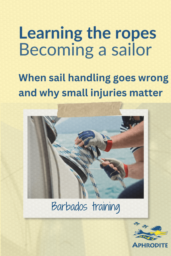 A picture of someone using a winch on a sailboat.