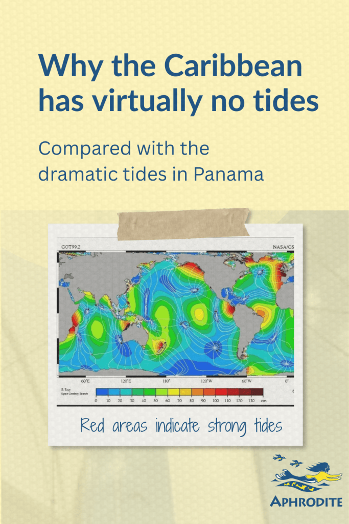 Why the Caribbean has virtually no tides compared with the dramatic tides of Panama, featuring an amphidromic world map.