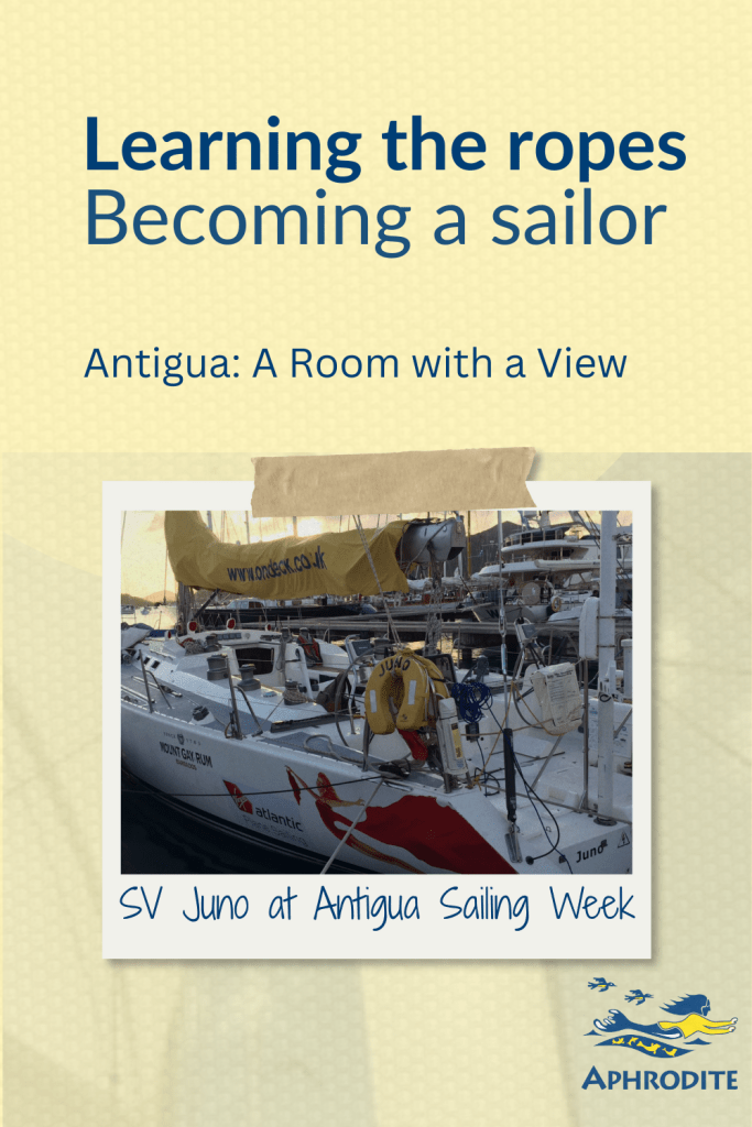 A picture of SV Spirit of Juno owned by the Ondeck Sailing company in Antigua, which was the boat I went on during Antigua Sailng Week as a complete beginner.