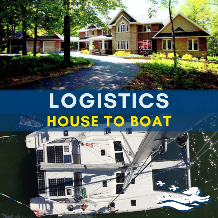 A picture of our "big house" in Carp with a top-down view of our catamaran, SV Aphrodite also featured.