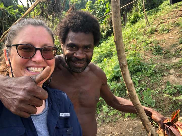 Lorraine Escher with Kennedy of the French village in South Pentecost Island Vanutuatu, Kennedy did the highest jump of the day.