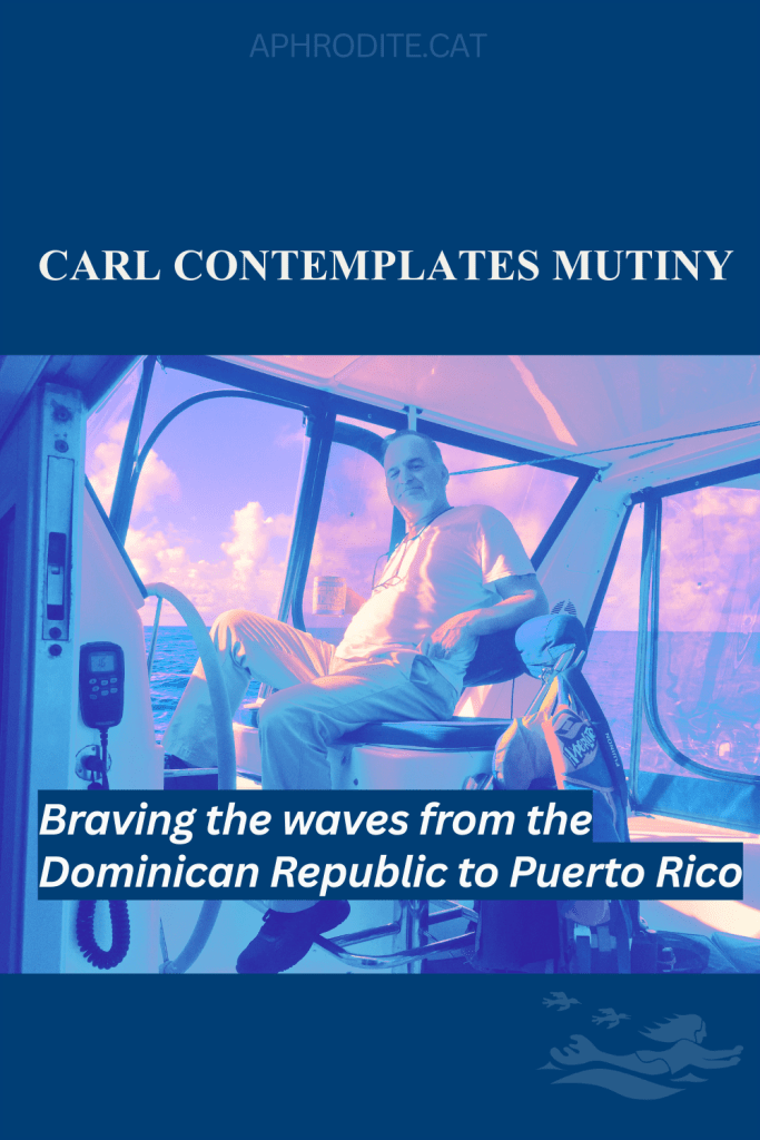 A colorful photo of Carl, heavily filtered to show his level of disorientation and disillusionment that was his first sailing experience on our St. Francis 50 catamaran, S Aphrodite.