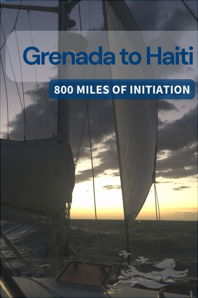 A forbidding and foreboding scene form the  helm of Aphrodite, evocating the mood of our 800 mile passage from Grenada to Haiti.