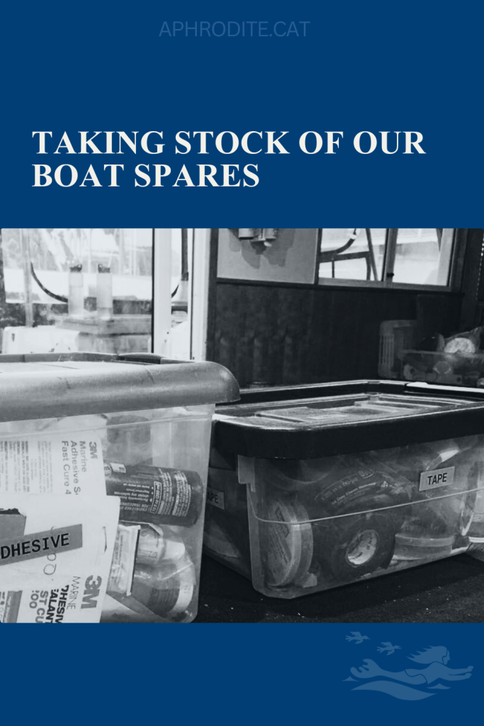 A picture of storage bins on our SV Aphrodite, St. Francis 50.