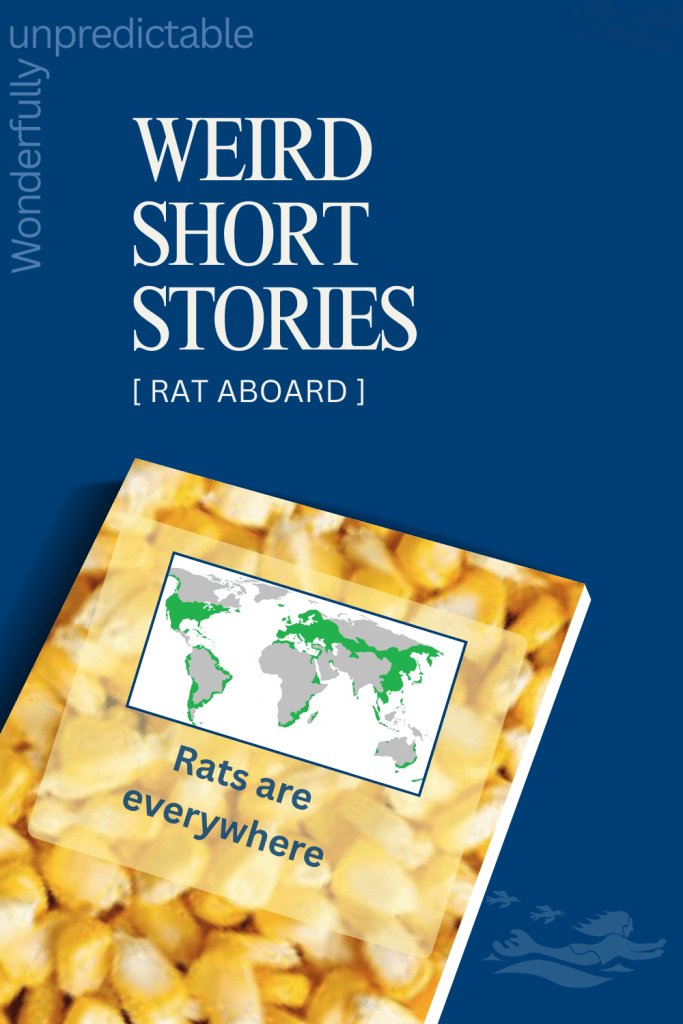 A Weird Short Stories book jacket showing corn and the distribution of rats on a global map. The map shows that rats like coastal areas.
