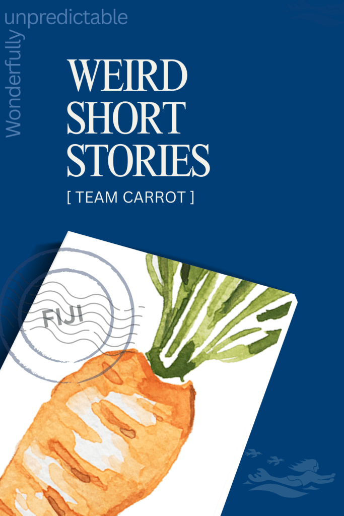 A sketch of a cartoon with a faux customs stamp on the cover of a Weird Short Stories book cover.