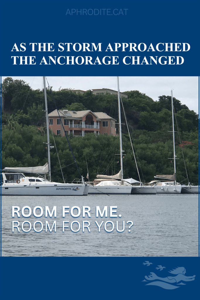Catamarans and sailboats tied into the protection of the mangroves awaiting the arrival of a Tropical Storm in Grenada called Gonzalo.