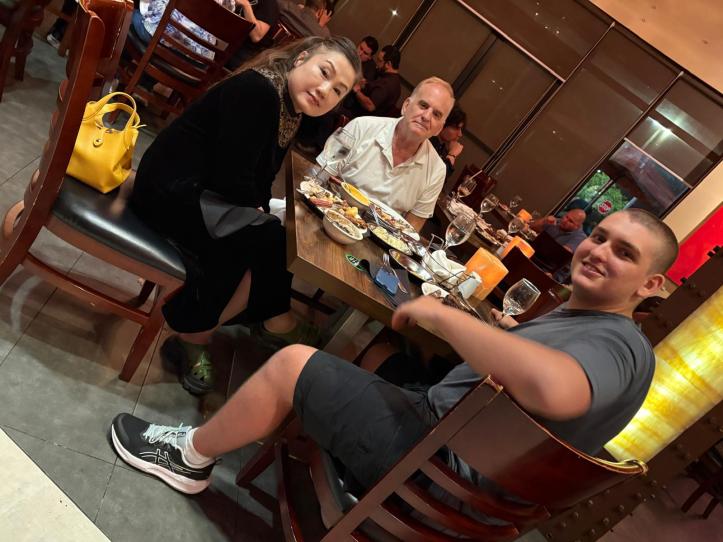 Carl, Dong Mei and Paul out for a steak dinner.