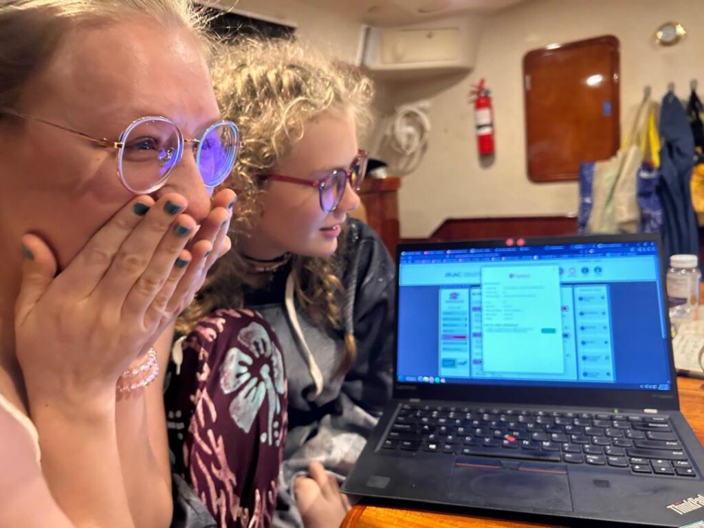 Betty after accepting her university offer in Canada after years of homeschooling on a sailboat.
