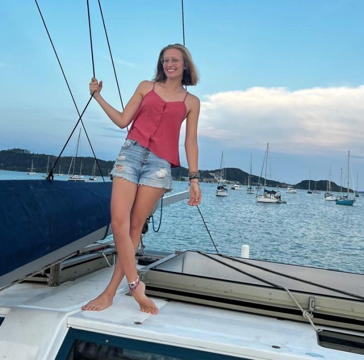 Betty in Phuket, Thailand on the deck of SV Aphrodite.
