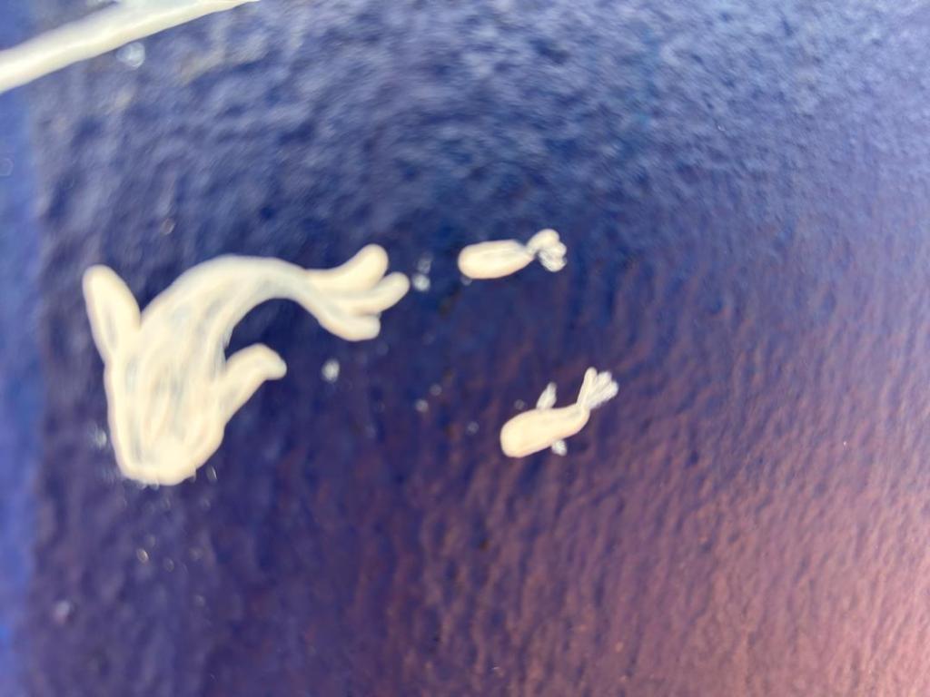 Fish detail that Karen added to the keel of our St. Francis 50 catamaran. Karen is 14 years old.
