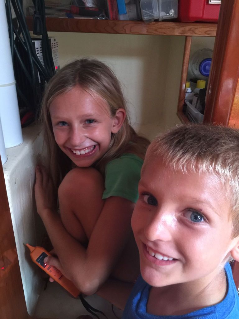 Betty and Paul in a tiny space on SV Aphrodite