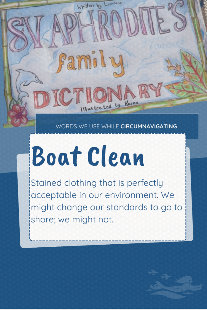 The SV Aphrodite Family Dictionary term Boat Clean 